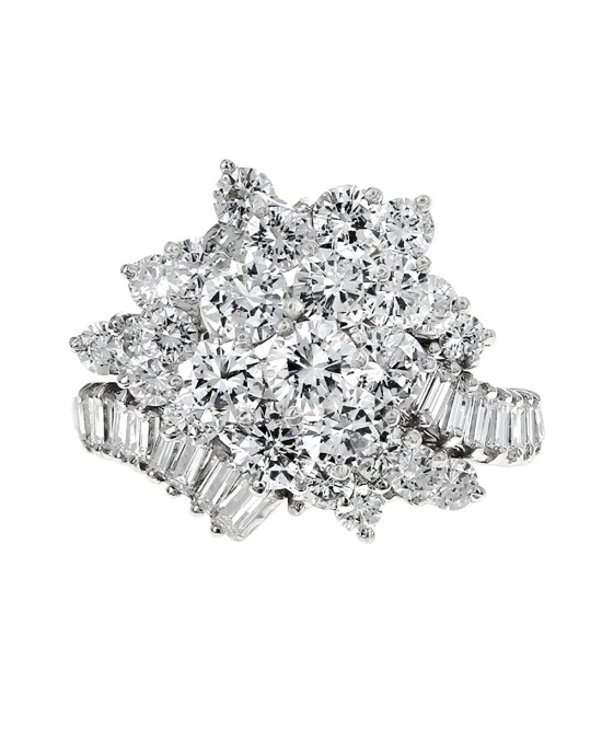 Round and Baguette Diamond Bypass Cocktail Ring